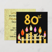 80歳の誕生日パーティー ゴールドキャンドルテンプレート 招待状 (正面/裏面)