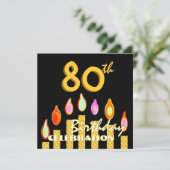 80歳の誕生日パーティー ゴールドキャンドルテンプレート 招待状 (スタンド正面)