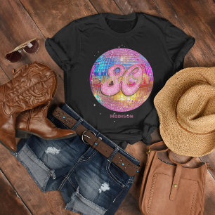 80歳の誕生日パーティー ゴールド ピンク グリッター ディスコボール Tシャツ
