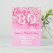 80歳の誕生日パーティー ピンクのラメ 招待状 (スタンド正面)