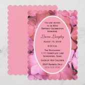 80歳の誕生日パーティー ピンクのレース模様のハイドランジア 招待状 (正面/裏面)