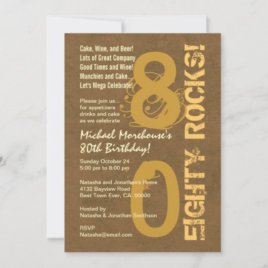 80歳の誕生日パーティー モダングランジ「Eighty Rocks」 招待状 (正面)