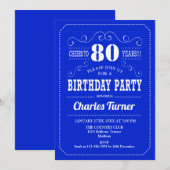 80歳の誕生日パーティー - ロイヤルブルー ホワイト 招待状 (正面/裏面)