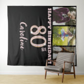 80歳の誕生日パーティー、ローズゴールドのグリッター & 3枚の写真 タペストリー (インサイチュ(横))