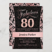 80歳の誕生日パーティー - ローズゴールド ブラック 招待状 (正面/裏面)