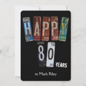 80歳の誕生日パーティー - 古いナンバープレート 招待状 (正面)