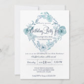 80歳の誕生日パーティー、埃っぽい青い水彩フローラ 招待状 (正面)