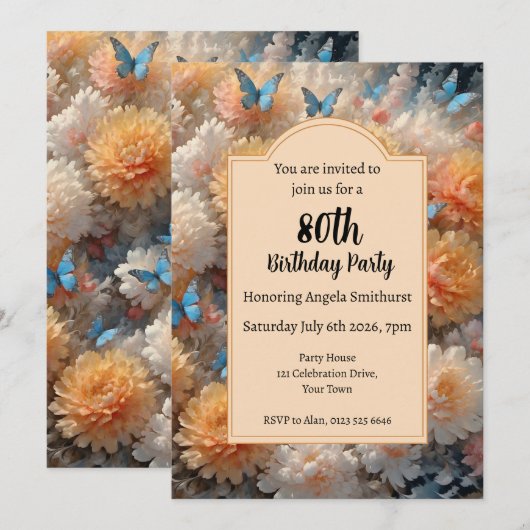 80歳の誕生日パーティー 招待状 (正面/裏面)