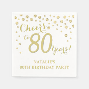 80歳の誕生日パーティー，白と金ゴールド，ダイヤモンドナプキン スタンダードカクテルナプキン