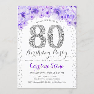 80歳の誕生日パーティー - 白 銀 紫 招待状