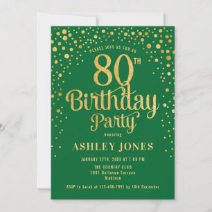 80歳の誕生日パーティー - 緑と金 招待状