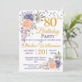 80歳の誕生日パーティー 花の芍薬 紫 招待状 (スタンド正面)