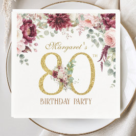 80歳の誕生日パーティー 高級感のあるゴールド ボルドーとピンク スタンダードカクテルナプキン