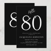 80歳の誕生日パーティー 黒と白 招待状 (正面/裏面)