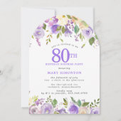 80歳の誕生日パープルの花のアーチのサプライズパーティー 招待状 (正面)