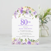 80歳の誕生日パープルの花のアーチのサプライズパーティー 招待状 (スタンド正面)