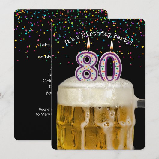 80歳の誕生日ビールパーティー 招待状 (正面/裏面)