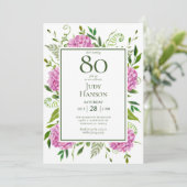 80歳の誕生日ピンクのあじさいカードリクエスト 招待状 (スタンド正面)