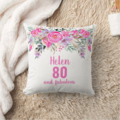 80歳の誕生日ピンクの水彩フローラ装飾用クッション クッション (ブランケット)