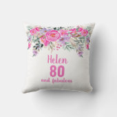 80歳の誕生日ピンクの水彩フローラ装飾用クッション クッション (裏面)