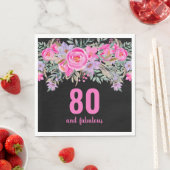 80歳の誕生日ピンクの黒いフローラパーティーナプキン スタンダードランチョンナプキン (インサイチュ)
