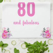 80歳の誕生日ピンクフローラ ユニーク キッチンタオル (折り畳み)