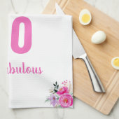 80歳の誕生日ピンクフローラ ユニーク キッチンタオル (四つ折り)