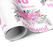 80歳の誕生日ピンクフローラ ラッピングペーパー (ロールコーナー)