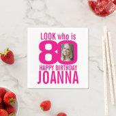 80歳の誕生日ピンク80カスタムの写真と名前 スタンダードカクテルナプキン (インサイチュ)