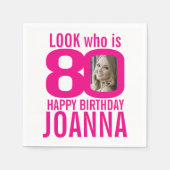 80歳の誕生日ピンク80カスタムの写真と名前 スタンダードカクテルナプキン (正面)