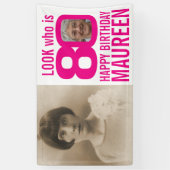 80歳の誕生日ピンク80歳のカスタム写真が今 横断幕 (縦)