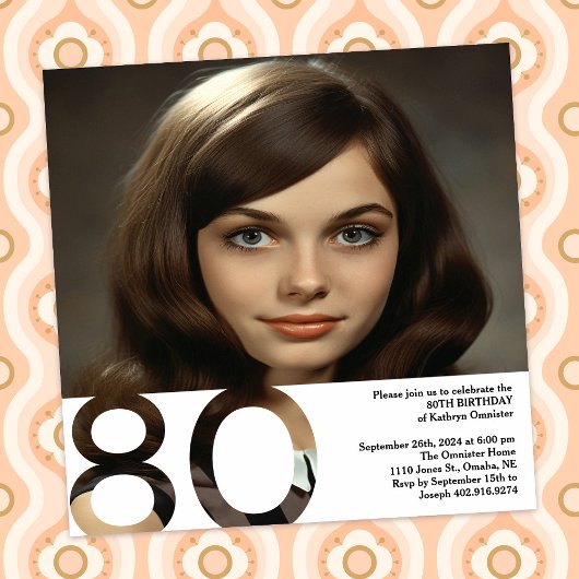 80歳の誕生日フォトインビテーション - 5.25 x 5.25 招待状