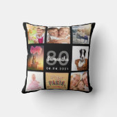 80歳の誕生日フォトコラージュ女性ブラック クッション (裏面)