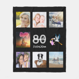 80歳の誕生日フォトコラージュ黒 フリースブランケット
