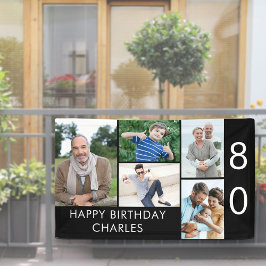 80歳の誕生日フォトコラージュ 5枚 黒と白 横断幕