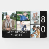 80歳の誕生日フォトコラージュ 5枚 黒と白 横断幕 (横)