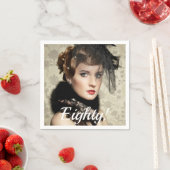 80歳の誕生日フォトスクリプトの女性 スタンダードカクテルナプキン (インサイチュ)