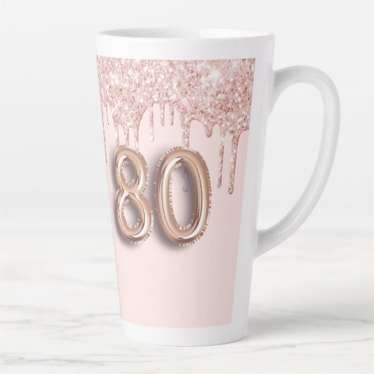 80歳の誕生日フォトバラ金ゴールドグリッターピンクバルーン カフェラテマグ (右)