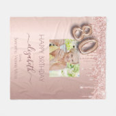 80歳の誕生日フォトバラ金ゴールドピンクの友達 フリースブランケット (正面(横))