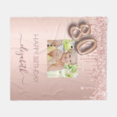 80歳の誕生日フォトバラ金ゴールド赤面ピンクの滴 フリースブランケット (正面(横))