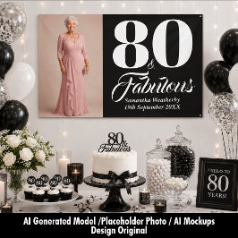 80歳の誕生日フォトパーティー装飾 ブラック ホワイト 横断幕