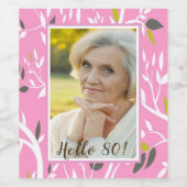 80歳の誕生日フォトピンクの植物模様 ワインラベル (シングルラベル)