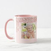 80歳の誕生日フォトピンクローズ金ゴールドグリッターバルーン マグカップ (左)