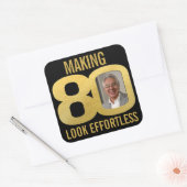 80歳の誕生日フォトブラックと金ゴールド スクエアシール (封筒)