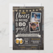 80歳の誕生日フォト招待状 Cheers and Beers 招待状 (正面)