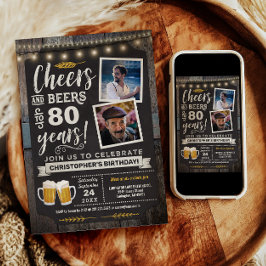 80歳の誕生日フォト招待状 Cheers and Beers 招待状