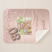 80歳の誕生日フォト赤面ピンクのローズ金ゴールド シェルパブランケット (正面(横))