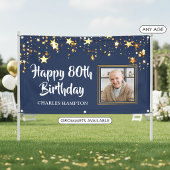 80歳の誕生日フォト ゴールドの星 青色の名入れ 横断幕