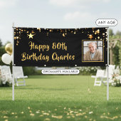 80歳の誕生日フォト ゴールドスター オリジナル ブラック 横断幕