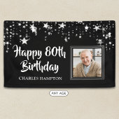 80歳の誕生日フォト 黒 白 シルバーの星 横断幕